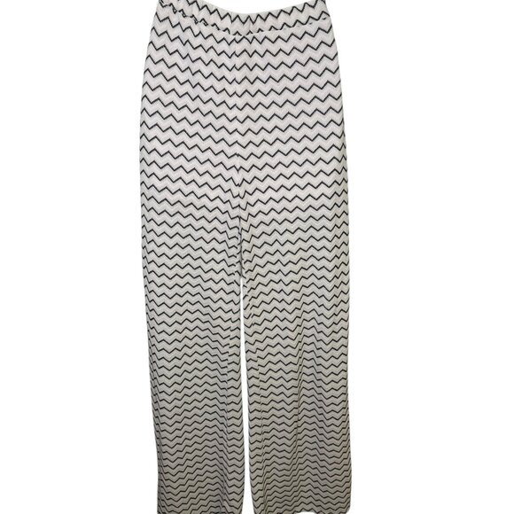 Black & White Chevron Knit Wide Leg Pants Lined Size 10 Sample Sale - Picture 3 of 4